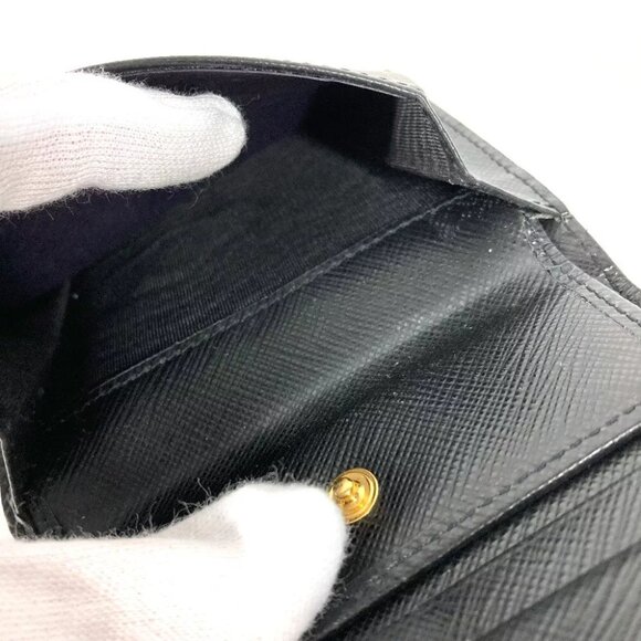 PRADA 1MV204 Logo pattern Compact wallet Folded wallet Leather Black/White - Picture 11 of 11